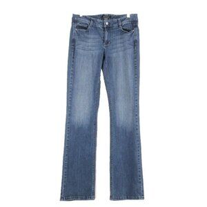 White House Boot Leg Sz 8 x 35 Blue Denim Cotton Blend Embroidered Contour Jeans